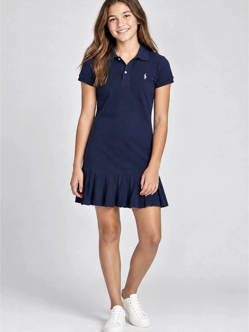 NET: Polo Ralph Lauren Pleated Polo Dress Blue Girls Large